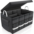 Collapsible car trunk organizer with lid and storage compartments